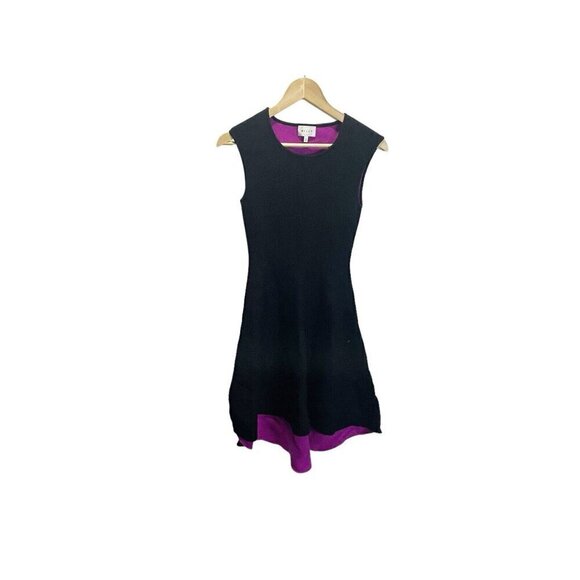Milly Women's Knit Black Sleeveless Fit & Flare Dress Size S/P Hi Low Hem - Picture 1 of 6